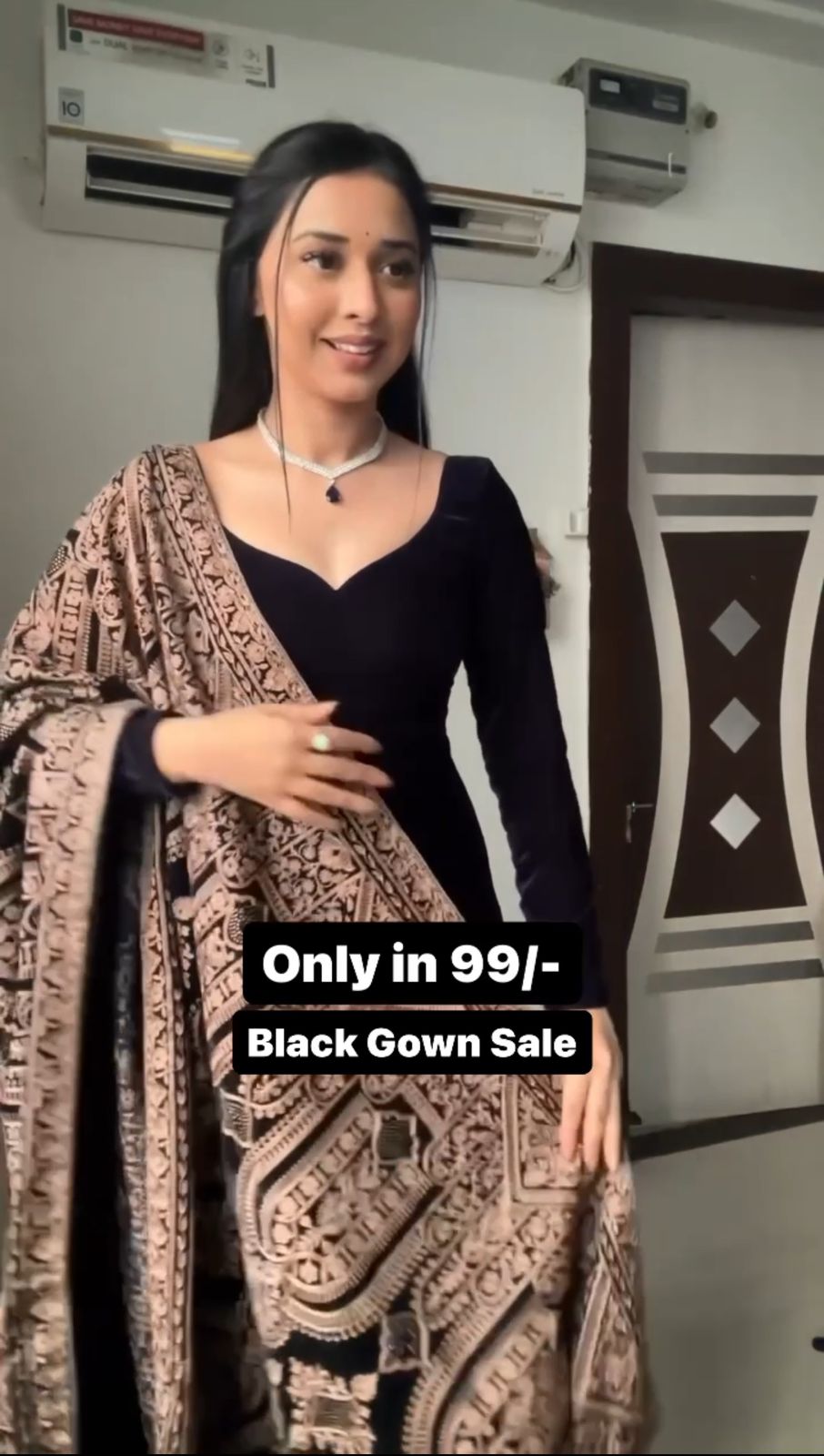 Black Color Velvet Gown With Printed Duppata