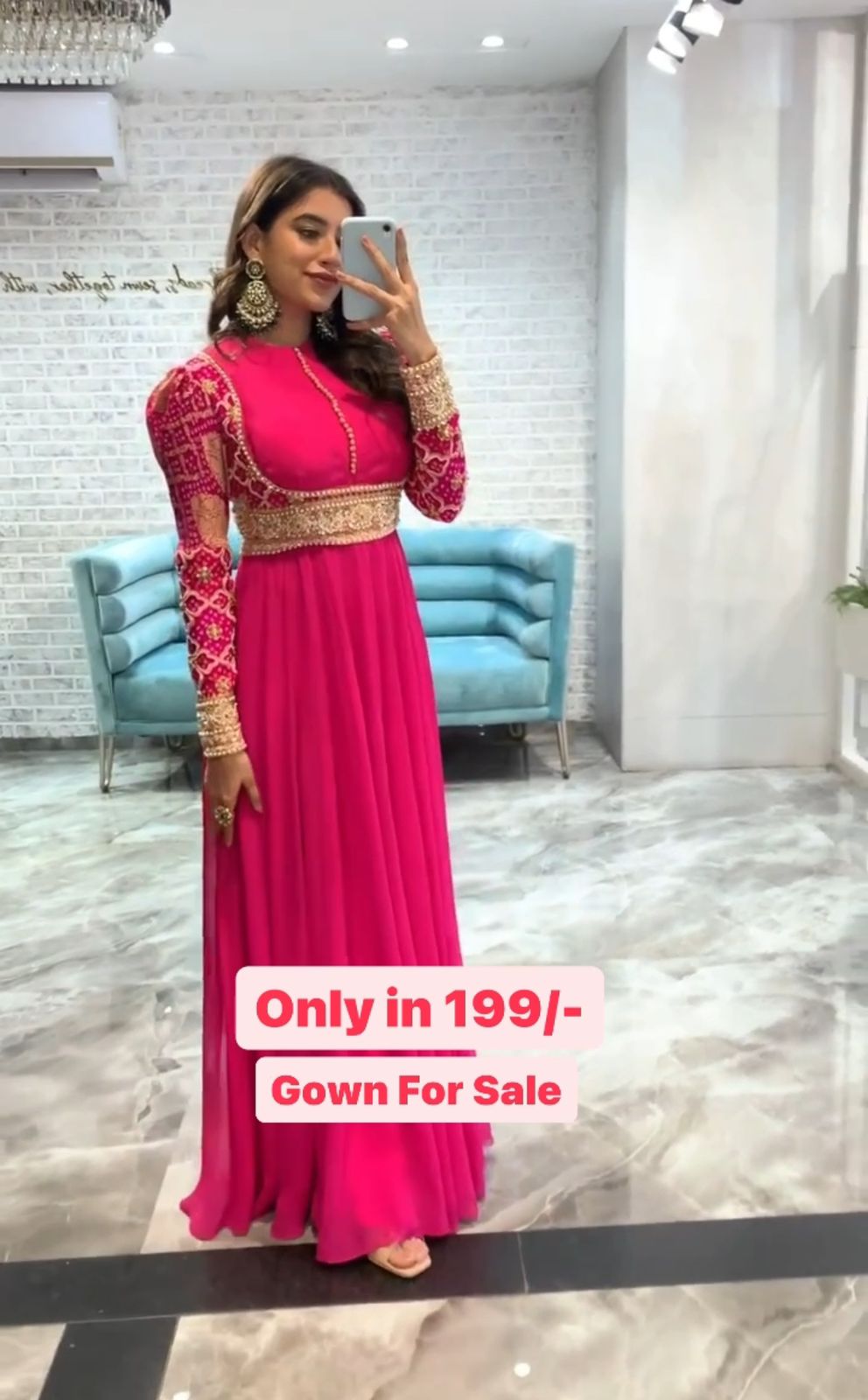 Pink Color Full Sleeve Festive Gown For Women