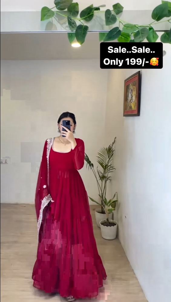 Dark Red Ruffle Design Anarkali Gown