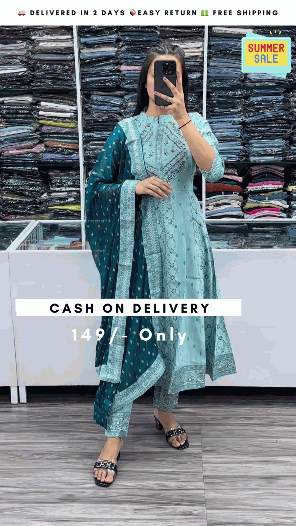 Pastel Blue Sequin Zari Embroidered Anarkali Set