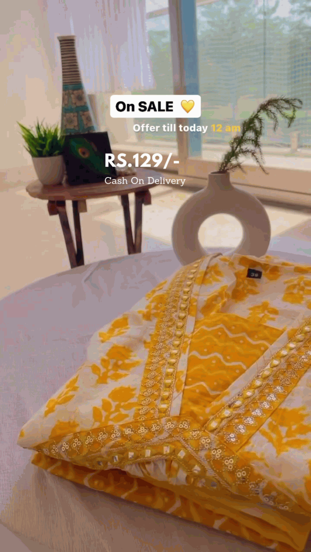 Yellow Color Marble Print Organza Suit