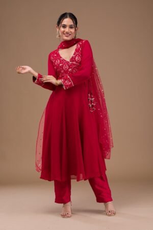 Maroon Zariwork Georgette Readymade Salwar Suit