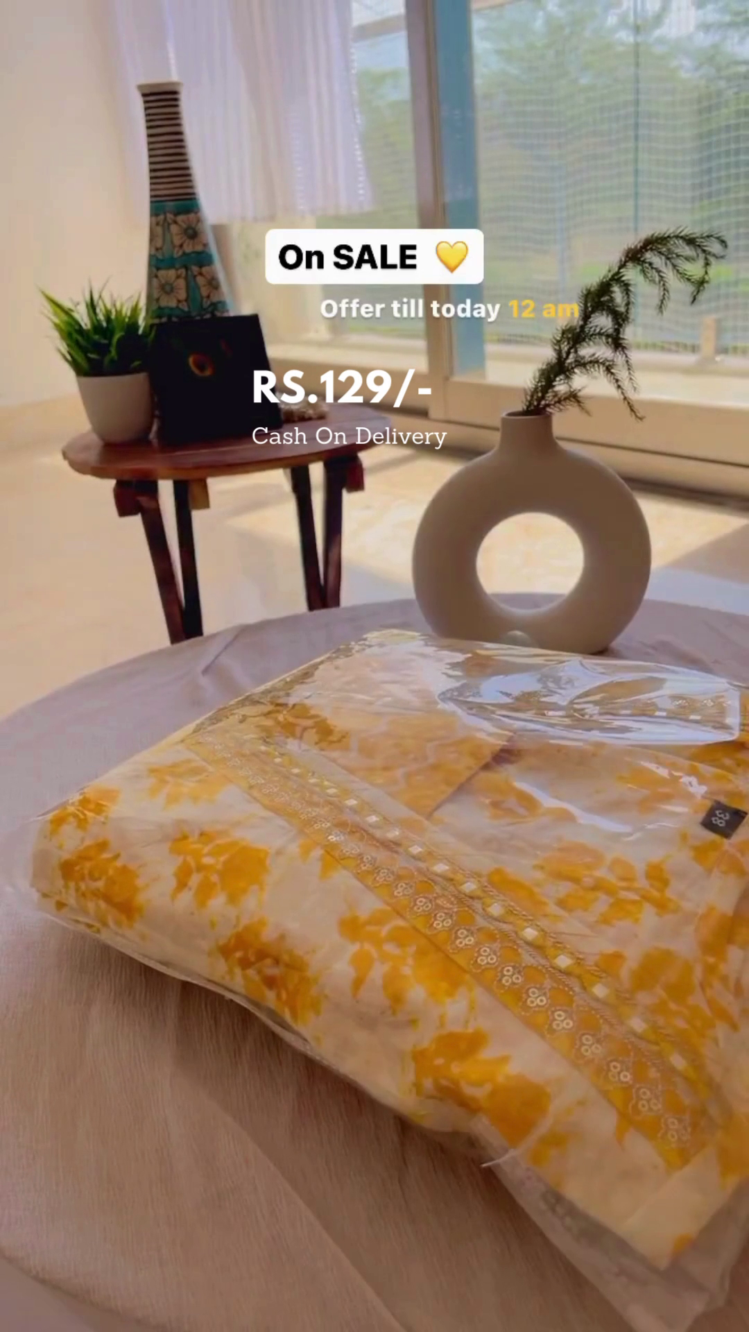 Yellow Color Marble Print Organza Suit - Image 2