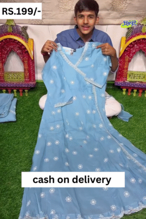 Ice Blue Zari And Badla Work Embellished Georgette Suit