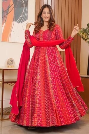 Magenta Red Anarkali Gown With Dupatta Set