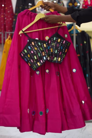 Black And Pink Embroidered Thread Work Sleeveless Ready to Wear Lehenga Choli